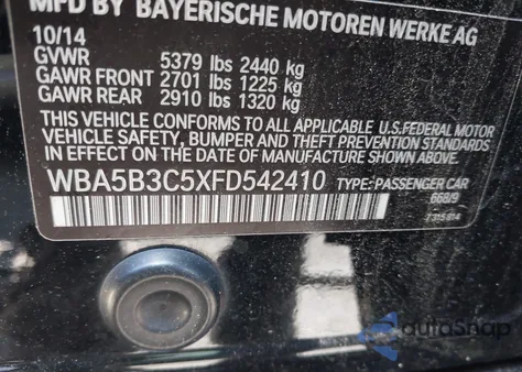 2015 BMW 535I xDrive from USA, damaged, VIN WBA5B3C5XFD542410